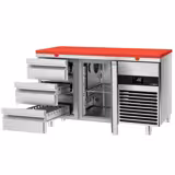 Commercial Counter Fridge PREMIUM - 1400x700mm - with 1 door - 3 drawers - incl. cutting board red - capacity 281 litres