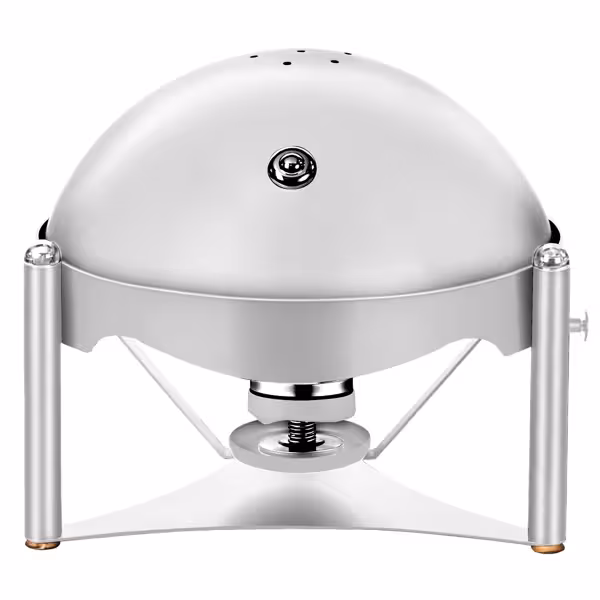 Chafing dish - Rond - avec couvercle roll top - Finition chromée