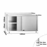 Paslanmaz Çelik Dolaplı Hazırlık Tezgahı PREMIUM - 1400x700 mm - Sürgü Kapılı & Sırtlı