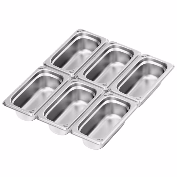 (6 pcs) Stainless Steel Gastronorm Pan GN 1/3 - Depth: 100mm