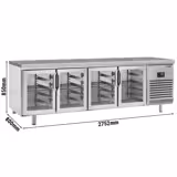 Kylbänk PREMIUM PLUS - 2752x800 mm - 850 l - 4 glasdörrar - Toppskiva i granit - Fläktkyla