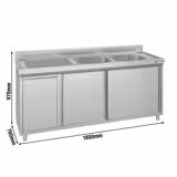 Lavello armadiato ECO - in acciaio inox - 1800x700mm - con pattumiera - 2 vasche