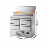 میز یخچالی آماده سازی کوچک - 978*700 - میلیمتر 5xGN1/4 چهار کشو - ویترین استیل