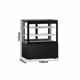 Vitrine Refrigerada Panorâmica MADRID Self-Service - 435L - 1000mm - Vidro duplo - com 2 prateleiras de vidro - portas traseiras de correr - incl. cortina noturna - para pastelaria/bolos - Preto mate