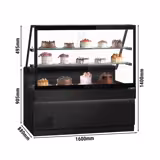 Banco gastronomia professionale TORONTO - 1600x900mm - Ventilata - 1500 L - Doppi vetri - con 2 ripiani - piano di lavoro in granito - Colore Nero opaco
