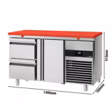 Commercial Refrigerated Worktable PREMIUM - 1400x700 -  1 Door - 2 drawers - Cutting board Red