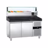 Pizzawerkbank PREMIUM - 1500x800mm - met granieten werkblad - met 2 deuren - incl. glasvitrine LED - 7x GN 1/4