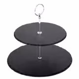 Expositor de buffet profissional - 2 níveis - PERFECTO PEQUENO - redondo - estrutura metálica - prateleiras em ardósia - 250x250mm