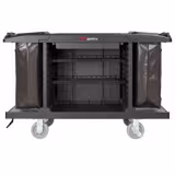 Commercial Housekeeping Trolley - 2 laundry bags, 1 top shelf, 3 bottom shelves - Polypropylene (PP) frame - Black
