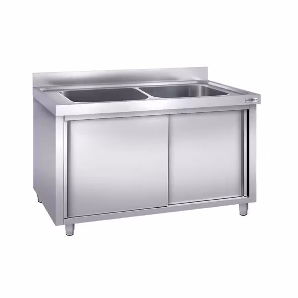 Mueble fregadero para ollas de acero Inox. - 1,6 m - 2 fregaderos B 70 x T 40 x H 30 cm
