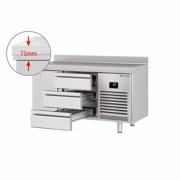 Koelwerkbank PREMIUM PLUS - 1468x700mm - met 1 deur - met 3 lades - opstand