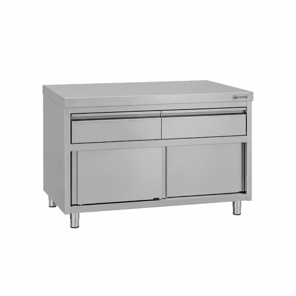 Armoire de travail en acier inoxydable ECO - 1200 x 600 mm - avec 2 tiroirs et une porte coulissante