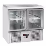 Saladette ECO - 903mm - 2 glazen deuren - met RVS deksel voor GN 1/1 - granieten werkblad