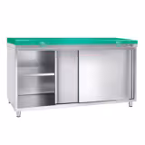 Edelstahl Arbeitsschrank PREMIUM - 1800x700mm - mit Schiebetür ohne Aufkantung inkl. Schneidplatte