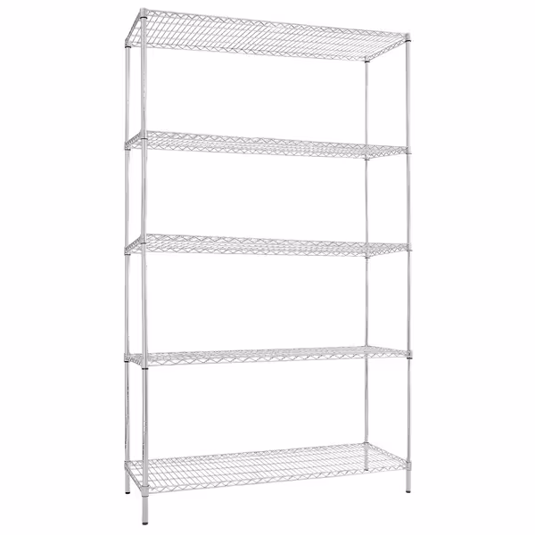 Stalen opbergrek - 1200x1800mm - Diepte: 450mm - met 5 legborden (in hoogte verstelbaar) - chroom - Draagvermogen totaal: 180kg