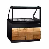 Saladette TORONTO - 1250mm - houtlook front - 2 deuren - met rechte glazen opzetvitrine voor 3x GN 1/1 - granieten werkblad
