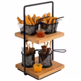 Etagère - PERFECTO SMALL - 2-laags - vierkant - 200x230mm - metalen frame - zwart - met eikenhouten plateaus