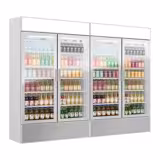 (2 pcs) Vitrine réfrigérée à boissons - 2400mm - 2400 L - porte vitrée sans cadre - 4 portes vitrées - avec caisson lumineux - éclairage LED - Gris - +1 à +10 °C