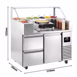 Commercial Refrigerated Prep Table PREMIUM - Glass Top - 2 Doors - 1210 mm - for 9× GN 1/6 - Crepes device 3 kW (230V) included