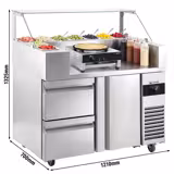 Banco preparazione refrigerato - 1210 mm - 1 porta e 2 cassetti - per 9x contenitori GN 1/6 - incl. crepiera
