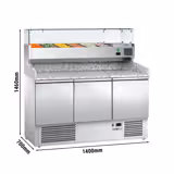 Pizzawerkbank ECO - 1400x700mm - met granieten werkblad - met 3 deuren - incl. glasvitrine - 6x GN 1/4