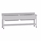 Chiuvetă profesională pentru oale ECO - 2000x700 mm - cu poliță inferioară - cu 2 cuve