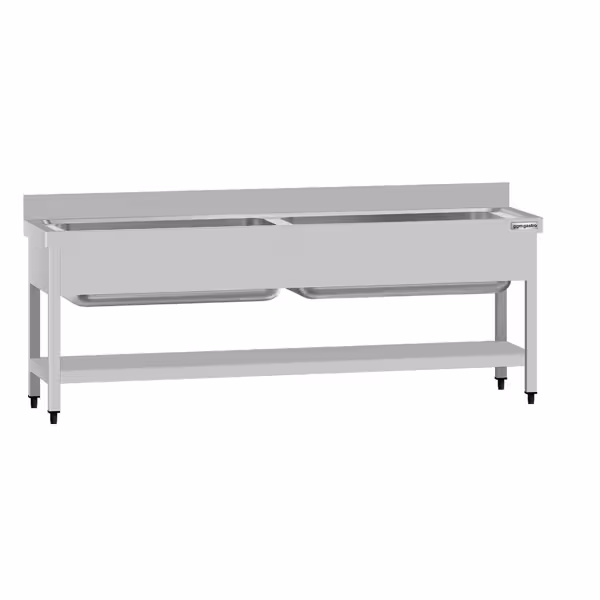 Stainless Steel Commercial Sink Unit ECO - 2000x700mm - with Undershelf & Double Bowl - with Upstand