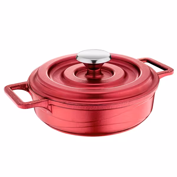 Mini Cast Aluminium Frying Pan - Height: 48mm - Non-stick - with cast lid - Red - suitable for all hob types including induction