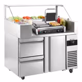 Saladette Kompakt - 1210x700 mm - glasöverdel - 1 dörr & 2 lådor - för 9x GN 1/6 - inkl. Kontaktgrill