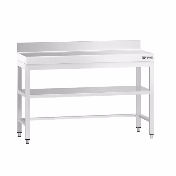 Table de travail en inox PREMIUM – 1200x800 mm – avec tablette inférieure, dosseret et renfort