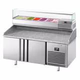 Commercial Pizza Prep Counter - Granite Top PREMIUM PLUS - 1738x800mm - with 2 doors - incl. refrigerated topping unit with glass sneeze guard - 7x GN 1/4