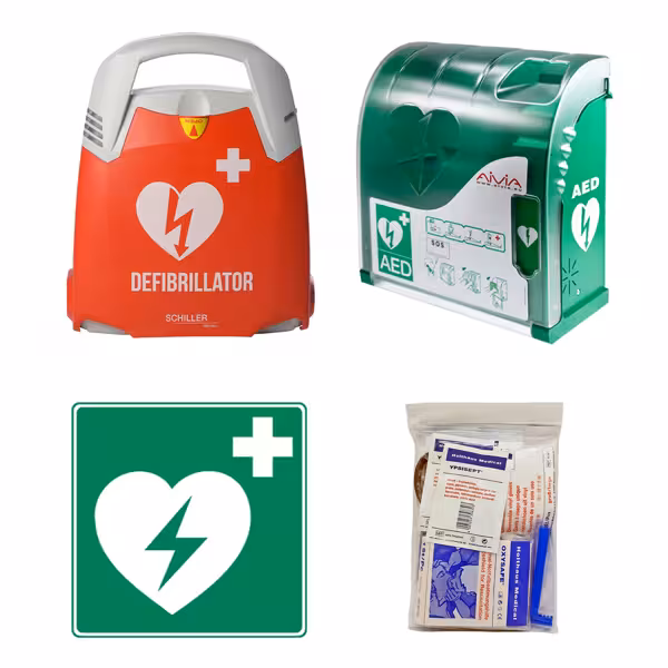 Defibrillator - inkl. Wandkasten, Defi-Safe-Set & Rettungszeichen