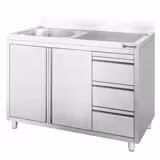 Meuble plonge - 1200x600mm - avec 1 bac à gauche - 3 tiroirs