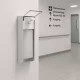 Kézfertőtlenítő adagoló - könyökkarral - 1000 ml - Alumínium - Falra szerelhető, betekintő ablak, utántölthető