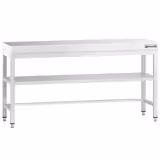 Mesa de trabajo de acero inox.  PREMIUM 2,0 m - con estante intermedio y travesaños bajos