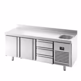 Table réfrigérée Premium PLUS - 1960 x 600 mm - avec 1 bac, 2 portes, 3 tiroirs - dosseret