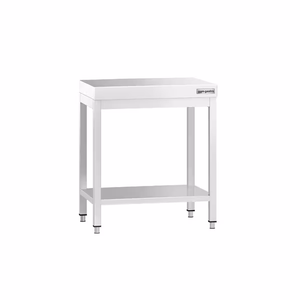 Mesa de trabalho em aço inoxidável PREMIUM - 700x700mm - com prateleira inferior & com travessas de reforço