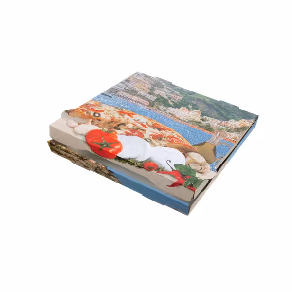 (100 pcs) Pizza Box - POSITANO - Mediterranean Coast - 32.0x32.0x4.0cm