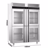Armoire réfrigérée vitrée positive en acier inoxydable PREMIUM - GN 2/1 - 1400 L - avec 4 demi-portes vitrées