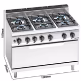 Gasspis - Lorenzo 700 - 1200x714x1070 mm - 54 kW - 6 brännare - med gasugn över-/undervärme - 12 kW