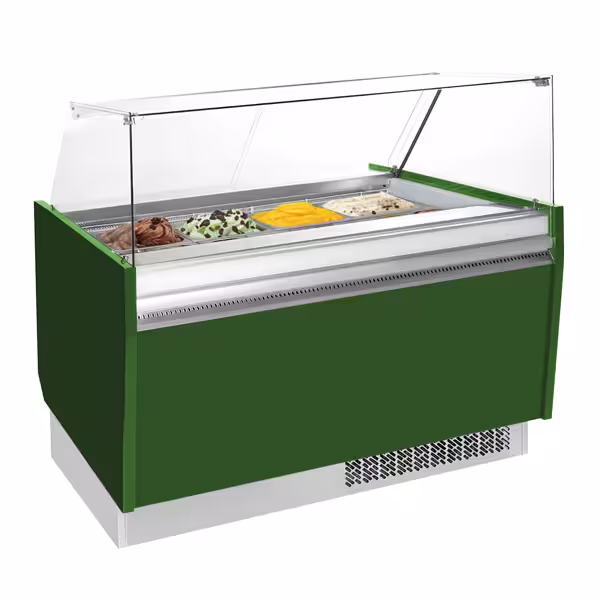 Vetrina Gelato LIAM - 1562mm - Refrigerazione statica - con Illuminazione LED - per 13+13x Vasca da gelato da 5 Litri - con riserva inferiore - Verde