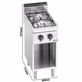 Fogão a gás - 2x queimadores (9,5 kW) com chama piloto