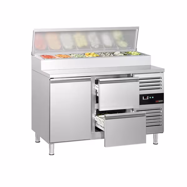 Zubereitungstisch PREMIUM - 1360mm - 1 Tür & 2 Schubladen - für 7x GN 1/3