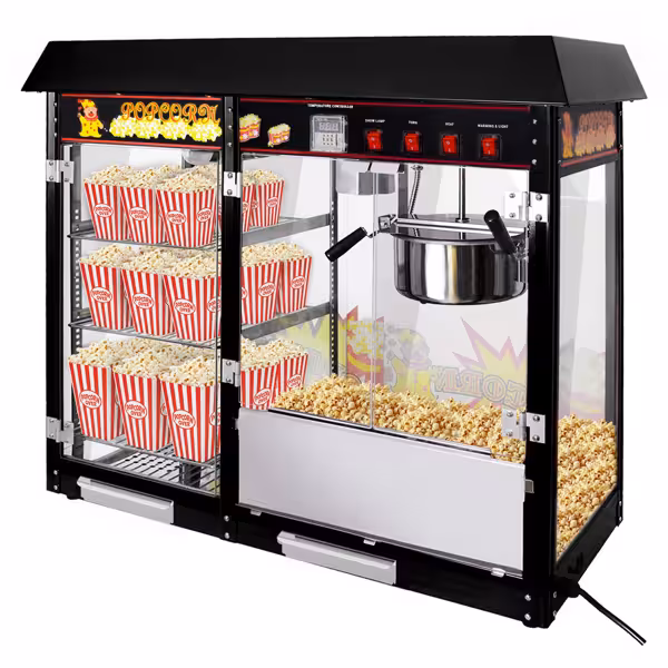 Commercial Tabletop Popcorn Machine – 3‑Shelf Dispensing Station - 5 kg/h - Black - 1.7 kW