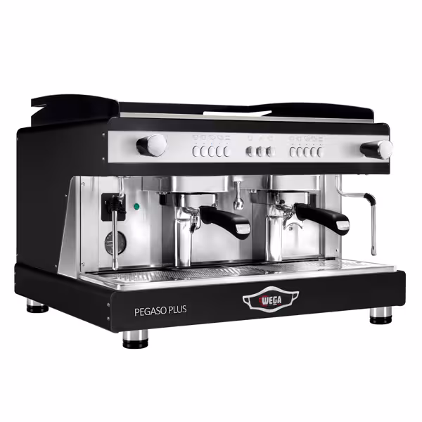 WEGA | PEGASO PLUS - Siebträgermaschine - 2 Gruppig - 3,7 kW - mit Milchaufschäumern & Heißwasser - Schwarz