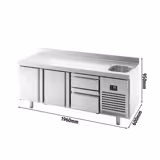 Koelwerkbank Premium PLUS - 1960x600mm - met 1 spoelbak, 2 deuren, 2 laden & achterwand