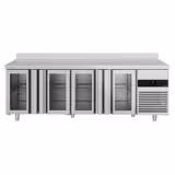 Hűtött munkaasztal PREMIUM - 2330x700 mm - GN 1/1 - 632 liter - ventilációs - 4 üvegajtóval - felhajtással