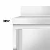 Table armoire en acier inoxydable PREMIUM - 1000x700mm - avec portes coulissantes et étagère basse - avec dosseret