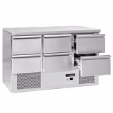 Koelwerkbank PREMIUM - 1365x700mm - 368 liter - front zwart - met 6 lades