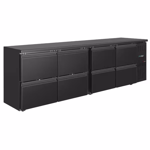 Ψυγείο πάγκος συντήρησης ECO - 2542x513 mm - 518 λίτρα - 8 συρτάρια, ψηφιακός θερμοστάτης & ανεμιστήρας (υποβοηθούμενη ψύξη) - μαύρο